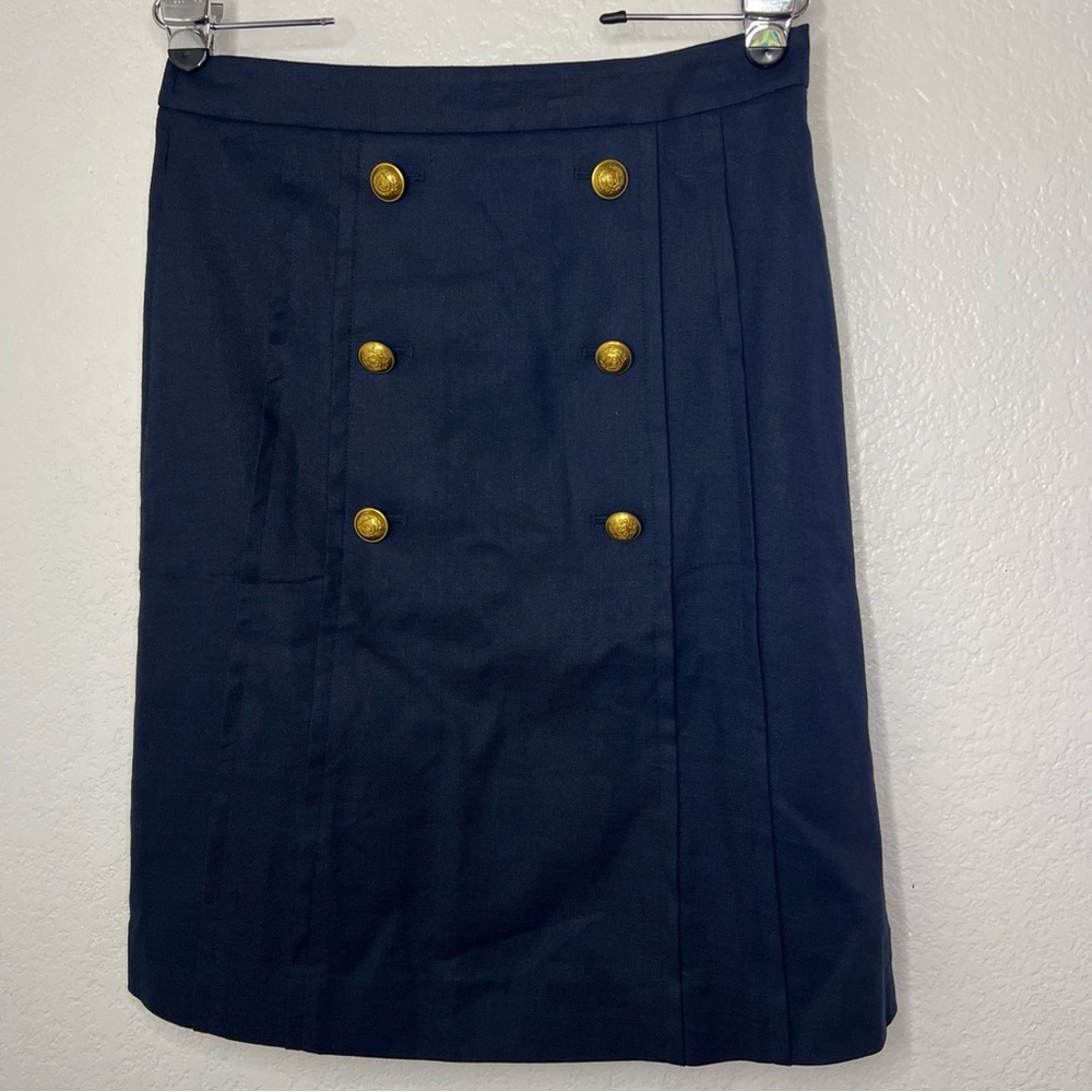 J. Crew Navy Blue Linen Blend A-Line Sailor Skirt Womens Size Tall 10